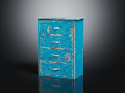 Distressed Blue Chest of Drawers With Four Drawers And Metal Drawer Pulls 3d model