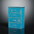 Distressed Blue Chest of Drawers With Four Drawers And Metal Drawer Pulls