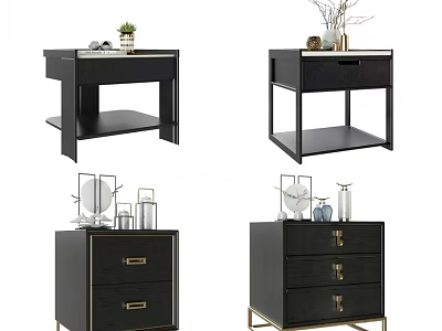 Elegant Modern Black Bedside Tables With Drawers Shelves And Decorative Accents 3d model