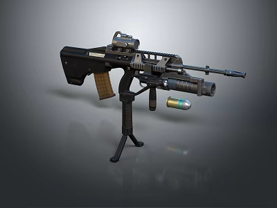 Modern Tactical Assault Rifle With Scope Grenade Launcher And Tripod Stand 3d model