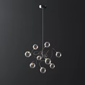 Modern Unique Shape Chandelier With Clear Glass Globe Lights And Curved Wire Frame