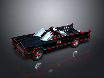 Batman Inspired Classic Black Car With Red Accents And Convertible Design 3d model
