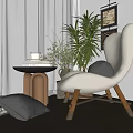 Cozy Cream Colored Accent Chair With Wooden Legs Green Plants And Side Table