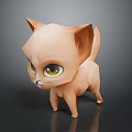 Low Poly Brown Kitten with Large Yellow Eyes Pointed Ears 3D Model on Dark Background