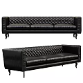 Leisure Sofa Set With Black Leather Upholstery And Diamond Quilted Backrest Design