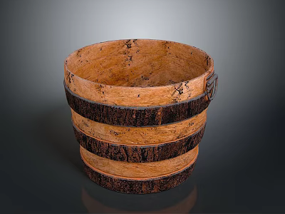 Handcrafted Rustic Wooden Storage Bucket With Striped Natural Wood Design 3d model