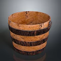 Handcrafted Rustic Wooden Storage Bucket With Striped Natural Wood Design