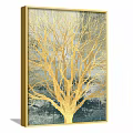 Abstract Painting With Golden Tree Branches Two Panel Gray Green Background Wall Art 3d model