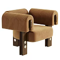 Brown Velvet Leisure Chair With Ribbed Armrests Padded Seat Wooden Legs And Metal Accents