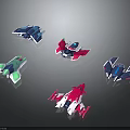 Multiple Colorful Futuristic Spacecraft Models For Cosmic Exploration Design