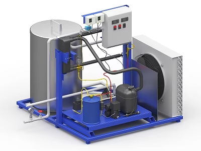 Industrial Equipment With Storage Tank Control Panel Condenser And Piping System 3d model