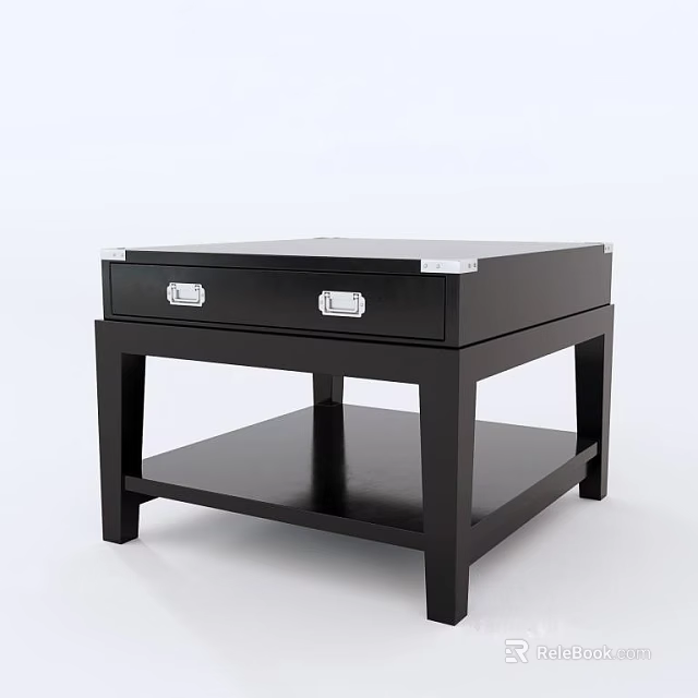 Modern Black Bedside Table With Drawer Silver Handles And Open Shelf 3d model