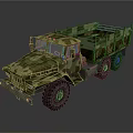 Military Camouflage Green Truck With Open Cargo Bed And Multi Wheel Design