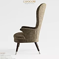 Tufted High Back Beige Fabric Accent Chair with Armrests Dark Wooden Legs and Metal Accents