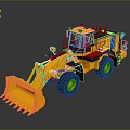 Yellow Heavy Duty Loader with Large Front Bucket and Black Tires on Reflective Surface