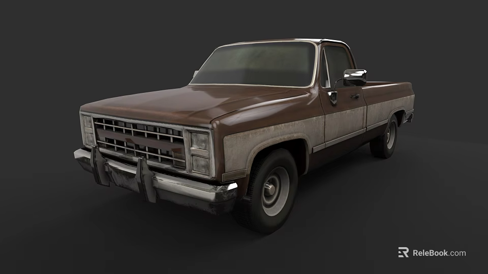 Vintage Brown And Silver Pickup Truck With Classic Retro Exterior Design 3d model 