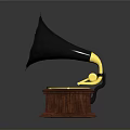 Classic Vintage Gramophone With Wooden Base Metal Horn And Turntable On Dark Background