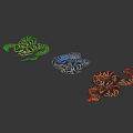 Three Coiled Snakes With Intricate Brown Black Patterns On Shiny Black Surface