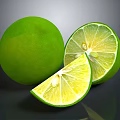 Fresh Green Limes Whole And Sliced With Juicy Pulp And Seeds On Dark Surface