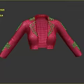 Stylish Pink Cropped Jacket With Silver Studs On Sleeves Shoulders Shiny Finish Reflective Effect
