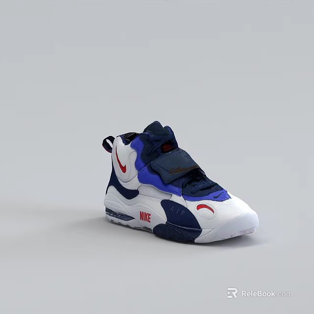 Nike Blue White Red High Top Basketball Shoes With Strap And Air Cushioning 3d model 