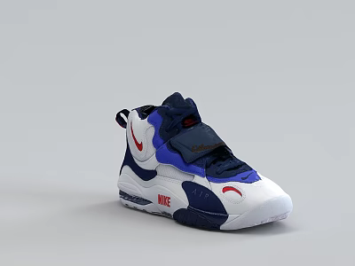Nike Blue White Red High Top Basketball Shoes With Strap And Air Cushioning 3d model