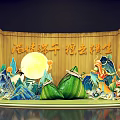 Traditional Dragon Boat Festival Decoration With Zongzi Dragon Boat Full Moon And Bamboo Background