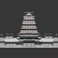 Traditional Chinese Ancient Architecture Model With Courtyard Layout And Tower Structure Design 3d model