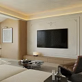 Modern Living and Dining Room Interior With Sofa TV Dining Table And Large Window