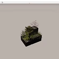 Black Square Tiered Planters with Flowers Purple Blooms and Green Ferns for Garden Decor