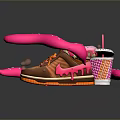 Brown Orange Sneakers Adorned With Pink Decorative Strip And Design Elements