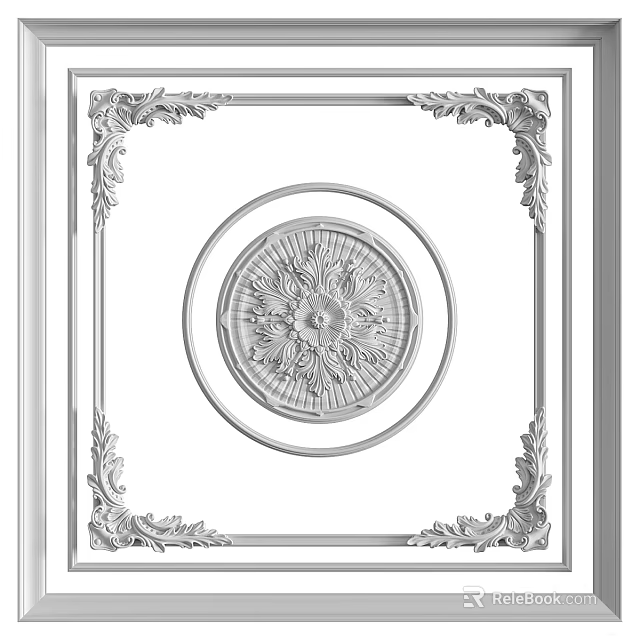 Ornate Decorative Ceiling With Floral Pattern And Frame 3d model 