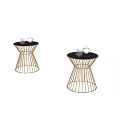 Modern Side Tables With Gold Metal Frame And Black Tabletop On Marble Floor