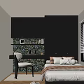 Modern Tatami Bedroom Interior With Black Cabinets Patterned Wall And Window Blinds