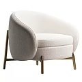 Modern Light Beige Upholstered Single Chair With Curved Backrest And Golden Metal Legs