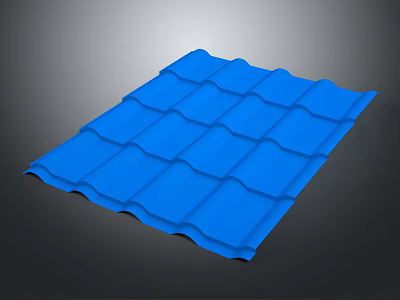 Blue Corrugated Roofing Tiles for Building Construction with Wavy Pattern 3d model