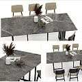 Marble Dining Table Set With Chairs Vase Dried Plants And Magazines 3d model