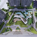 Modern Residential Landscape With High Rise Buildings Green Spaces And Community Pool