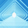 Blue Geometric Tunnel Like Structure With Light At End And Reflections 3d model