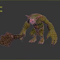 Green Skinned Fantasy Creature Character With Red Horns And Wooden Club