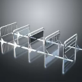Scenic Landscape With Transparent Metal Railings And Reflections On Black Background