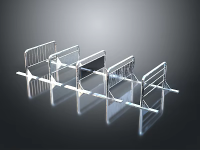 Scenic Landscape With Transparent Metal Railings And Reflections On Black Background 3d model