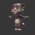 Cartoon Cat 3D Model With Green Eyes Gray Fur Standing Pose Outstretched Arms Dark Background