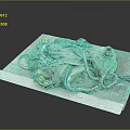 Tangled Green And Beige Fishing Net With Yellow Floats Laid On Wooden Board
