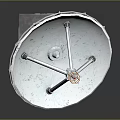 Satellite Dish Antenna Mounted On White And Green Base With Parabolic Reflector And Support Frame