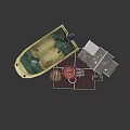 Yacht With Barrels And Shed In Diorama Scene