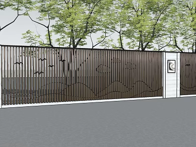 Garden Landscape With Decorative Metal Fence And Tree Background Scenic Design 3d model