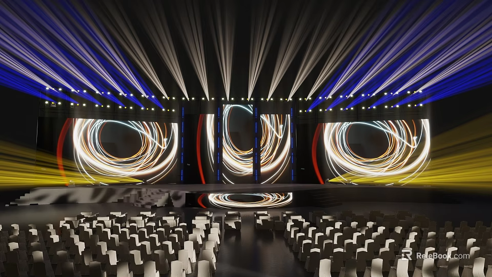 Grand Event Venue With Stage Lighting And Audience Seats 3d model 