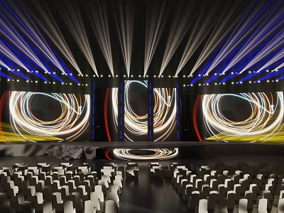 Grand Event Venue With Stage Lighting And Audience Seats 3d model