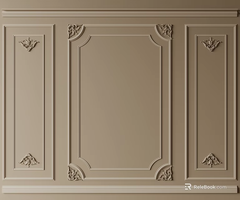 Decorative Plaster Molding with Ornate Patterns on Beige Interior Wall Panel 3d model 
